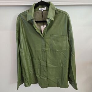 WeWoreWhat Basil Green Vegan Leather Overshirt Size Medium NWT